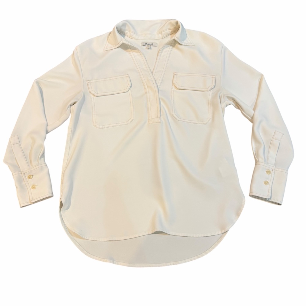 Madewell Cream Utility Popover Blouse Small